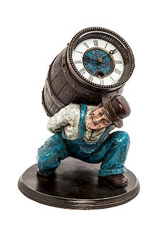 A Cold Painted Cast Metal Figural Clock Height 9 1/4 inches.