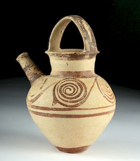 Greek Mycenaean Pottery Spouted Askos w/ Spiral Motifs