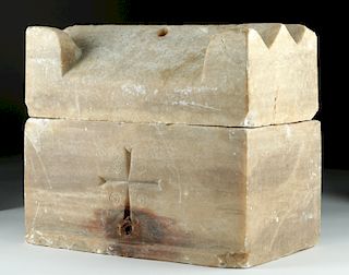 Published Byzantine Marble Reliquary w/ Gabled Cover