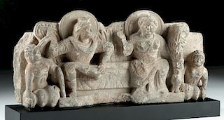 Gandharan Gray Schist Panel with Buddha & Yasodhara