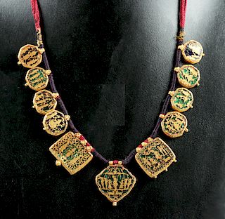18th C. Indian Thewa 22K+ Gold Over Glass Necklace