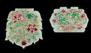 19th C. Mughal Holdali Pendants Jade / Gold / Gems