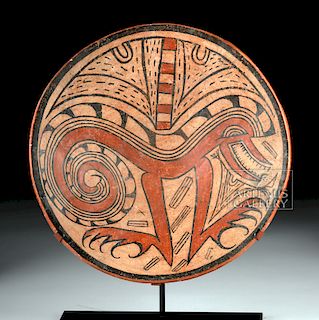 Large & Exceptional Cocle Polychrome Pedestal Plate