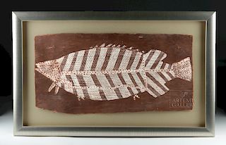 Framed Mid 20th C. Aboriginal Fish Bark Painting