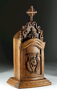 17th C. German Carved Wood Religious Niche - St. Rochus