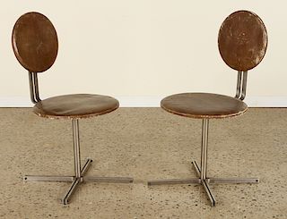 PAIR LEATHER UPHOLSTERED CHAIRS STEEL FRAME C.1970