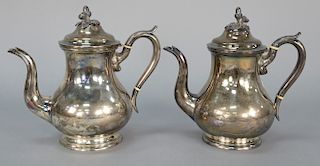 Pair of N. Harding Boston coin silver teapots with acorn finials. 
height 9 in. each, 
50 total troy ounces