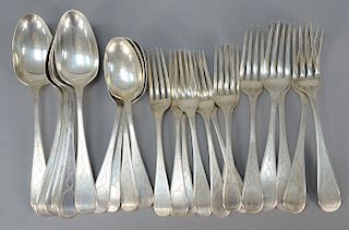 H & M coin silver flatware to include thirteen forks and ten spoons, Hall & Merriam Albany N.Y. 1825. 
33.9 total troy ounces