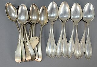 N. Harding Boston coin silver spoons including a set of eight and a set of eleven. 
14.1 total troy ounces