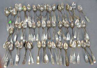 Large lot of N. Harding Boston coin silver spoons. 
39.7 total troy ounces