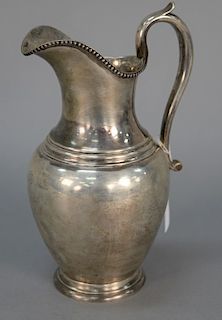 N. Harding Boston pure coin silver pitcher, monogrammed Miss A.C. Butler 1858. 
height 11 in., 
21.2 total troy ounces