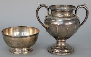 Two N. Harding Boston coin silver sugars, one open bowl and one with two handles. 
height 3 in., diameter 5 1/2 in. 
height 7 in., 
...