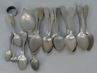 Twenty piece lot of pewter, mostly spoons, two identified as Boardman.