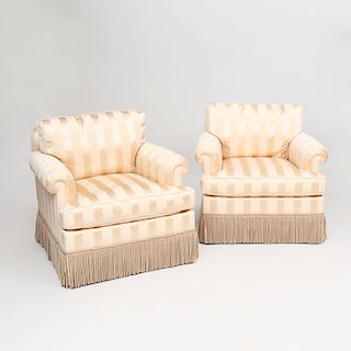 Pair of Brunschwig & Fils Cream Silk Upholstered 'Sartoga' Armchairs