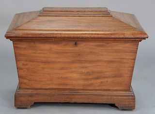 Mahogany cellarette with lift top on bracket feet, 19th century. 
height 19 1/2 in., width 27 in., top: 29 3/4" x 19 3/4"