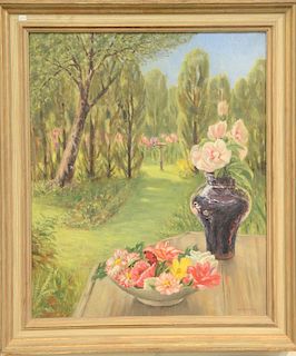 Dorothy Ochtman (1892-1971),  oil on canvas,  "Summer Garden",  still life,  signed lower right: Dorothy Ochtman,  label o...