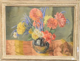 Dorothy Ochtman (1892-1971) oil on canvas, "Veronica and Zinnias", still life of flowers, signed lower left: Dorothy Ochtman, 16" x ...