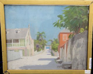 Lydia Longacre (1870-1951) oil on board, Island Street to Ocean, signed lower right: Lydia Longacre, 8 1/2" x 10 1/2"