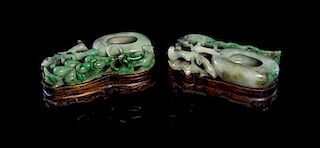 A Pair of Jade Coupes Height 2 inches.