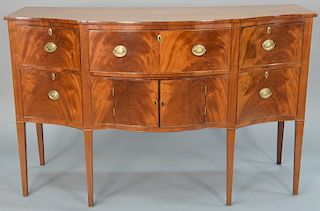 Federal mahogany sideboard, center drawer pull out desk flanked by drawers over two center doors flanked by two large drawers, set o...