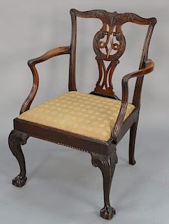 George II mahogany armchair with pierced carved splat, 18th century. 
seat height 17 in., total height 26 3/4 in. 
Provenance: A dea...