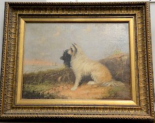 William Warren (1832-1912), oil on canvas, Two Dogs Looking out to the Sea, signed lower right: W. Warren, relined, 15" x 20"