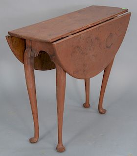Diminutive Queen Anne style drop leaf table on cabriole legs. 
height 24 3/4 in., top closed: 9 1/2" x 31 1/2", top open: 31" x 31 1/2"