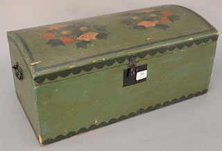 Dome lift top chest with floral painted top and heart shaped handles. 
height 10 3/4 in., top: 12" x 24 1/2"