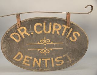 Two sided outdoor wood sign, DR. Curtis Dentist. 
sign size: 23 1/2" x 36"