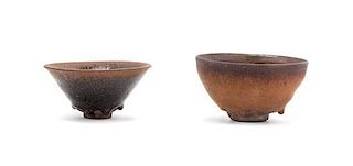 Two Chinese Jian Pottery Tea Bowls Diameter of first 4 3/4 inches.