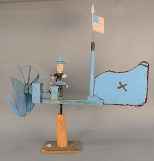 John Vivola (1886-1987) tin and wood whirligigMan Cutting Bird  unsigned height 43 in., length 37 in.