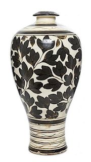 * A Cizhou Ware Glazed Ceramic Vase Height 13 1/2 inches.