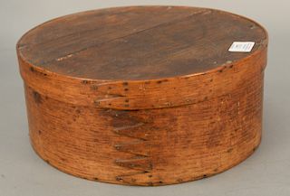 Large round pantry box with six fingers and cover having two fingers. 
height 5 1/2 in., diameter 13 in.