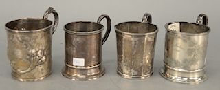 Four various N. Harding Boston coin silver cups with handles. 
heights 3 3/4 in. to 4 in., 
17.5 total troy ounces