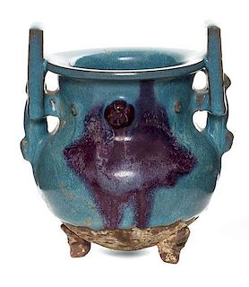 A Purple-Splashed Junyao Tripod Censer Height 7 1/8 inches.