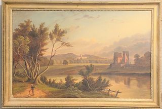 Edward Lear (1812-1888)
oil on canvas mounted on board
country landscape with castle 
signed lower left Edward Lear
14" x 22"