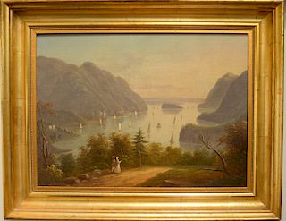 Hudson River Valley Landscape, oil on canvas, unsigned, restored by Arlene McDaniel Galleries 1985, with note: "purchased from famil...