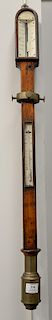 English mahogany stick barometer, D. McGregor, Glasgow & Greenock, having brass wall mount gimbal. 
height 36 1/2 in.