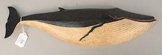 Clark Voorhees carved and painted wood humpback whale, stamped on back: CV Voorhees. length 18 in.