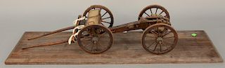 Fine pounder field Gun and Limber, small scale depicting 18th century piece, walnut field carriage with iron axel, elevating screw,...