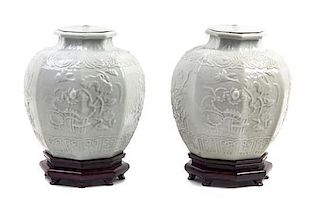 A Pair of White Glaze Vases Height 10 inches.