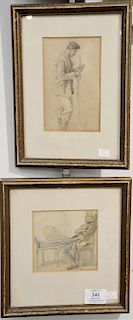 Set of six Theodor Hosemann (1807-1875) pencil/watercolor on paper to include a Sketch of a standing man, a seated man with hat, two...
