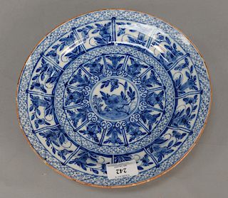 Delft blue and white tin glaze plate marked AK, monogrammed Albrecht and Jacob de Keyser 1660. 
diameter 10 1/4 in. 
Provenance: Est...