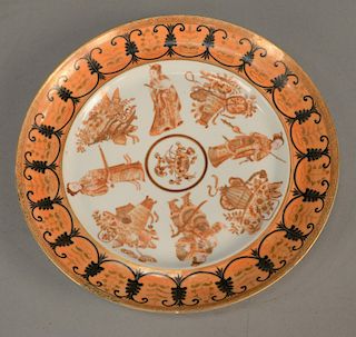 Chinese export plate with four warriors. 
diameter 9 3/4 in. 
Provenance: Estate of Eileen Slocum located in the Harold Brown Villa ...