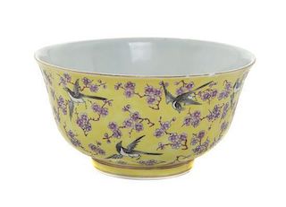 * A Yellow Ground Porcelain Bowl Diameter 4 1/2 inches.