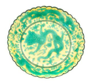 A Yellow and Green Glazed Porcelain Saucer Diameter 5 1/4 inches.