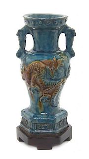 * A Turquoise Glaze Pottery Vase Height 7 3/4 inches.