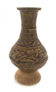 * A Brown Glaze Pottery Vase Height 6 3/4 inches.