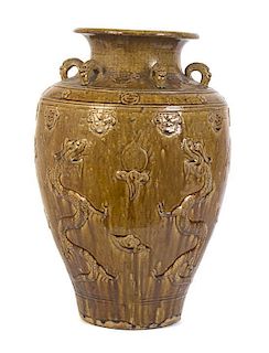 A Large Brown Glaze Porcelain Jar Height 23 1/4 inches.