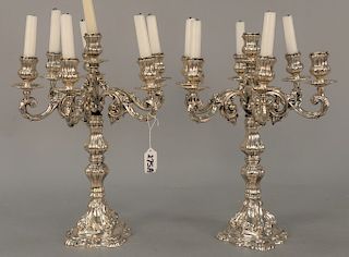 Pair of Continental silver candelabra, seven lights each. 
height 17 1/4 in.